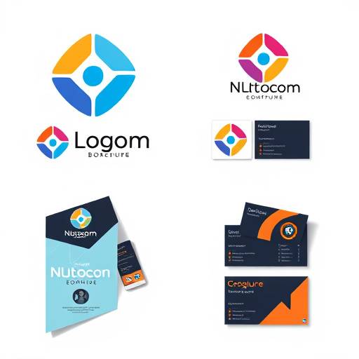A collection of graphic design elements including logos, brochures, and business cards.