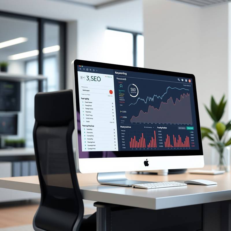 A computer screen displaying SEO analytics and keywords.