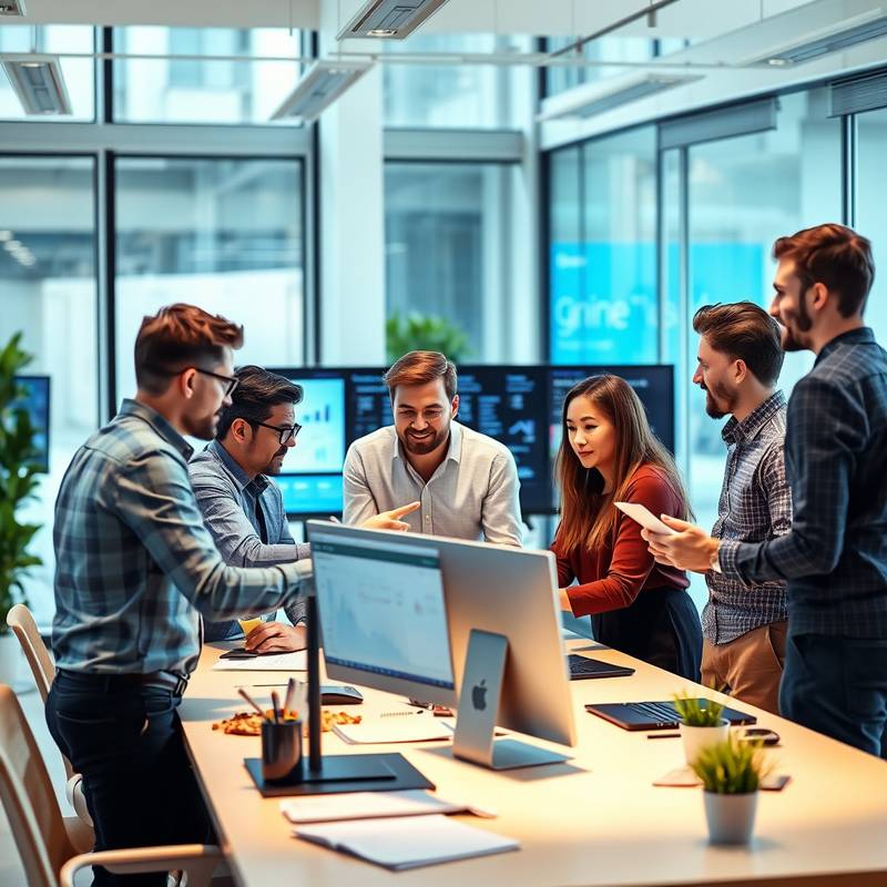 A team collaborating on a marketing strategy using digital tools.