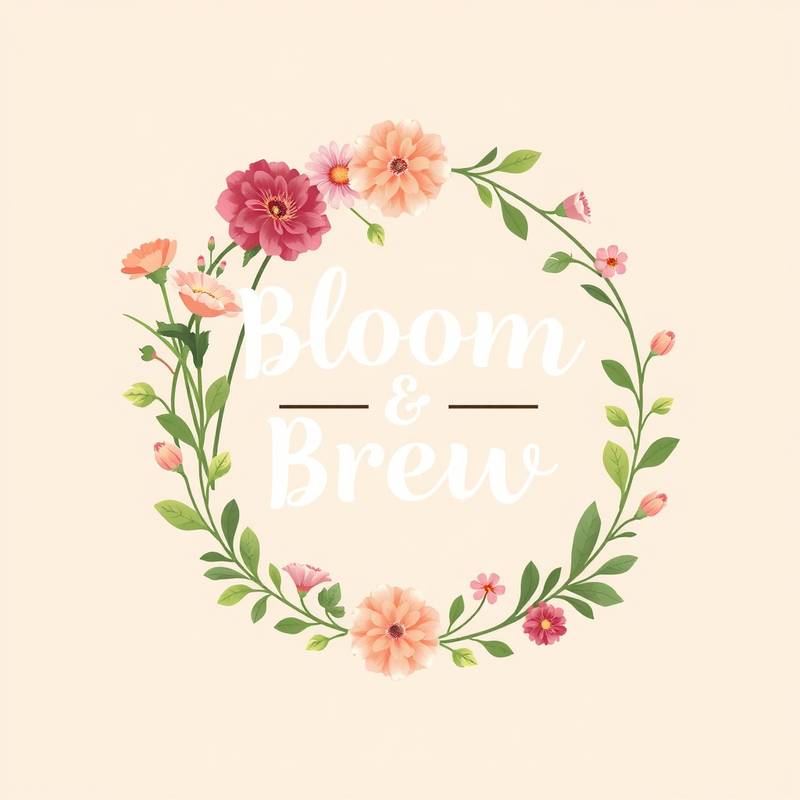 Brand identity design for 'Bloom & Brew', a floral cafe, conveying a sense of freshness and creativity.