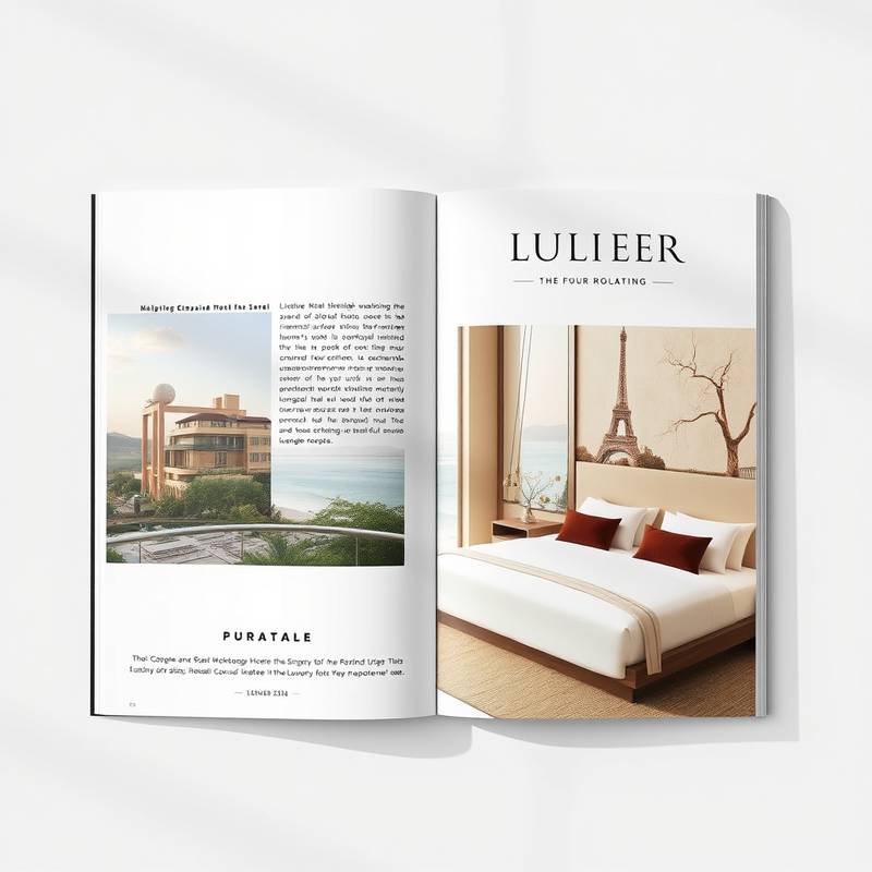 Brochure design for a luxury hotel, highlighting elegance and sophistication.