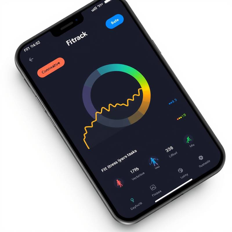Mobile app design for 'FitTrack', a fitness tracker, showcasing a user-friendly interface and intuitive navigation.